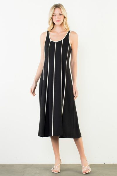 THML LEXI BLACK SLEEVELESS CONTRAST PIPING DRESS