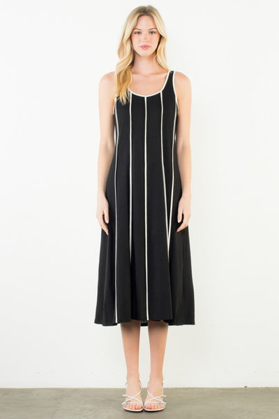 THML LEXI BLACK SLEEVELESS CONTRAST PIPING DRESS