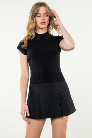 THML BLACK KNIT TOP SHORT SLEEVES