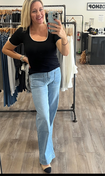 FATE BLACK PEARL TRIM DETAIL SWEATER