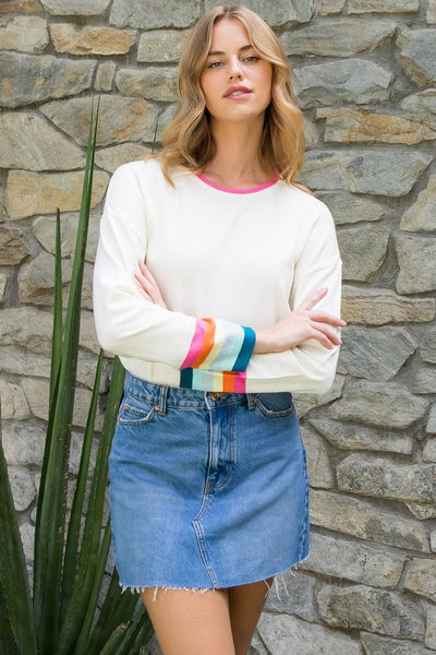 THML CREAM KNIT SWEATER WITH RAINBOW STRIPES