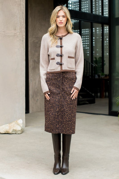 THML LEOPARD SUEDE MIDI SKIRT