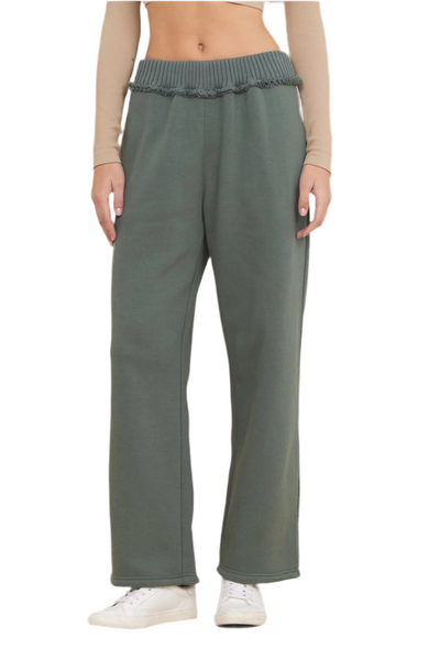 VINTAGE HAVANA OLIVE FLEECE PANT WITH RIB WAISTBAND