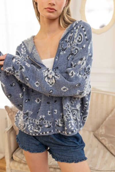PINE FUZZY KNIT HOODIE CARDIGAN NORDIC BLUE