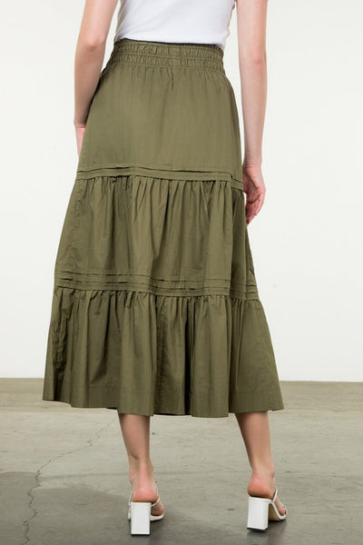 THML OLIVE TIERED SKIRT