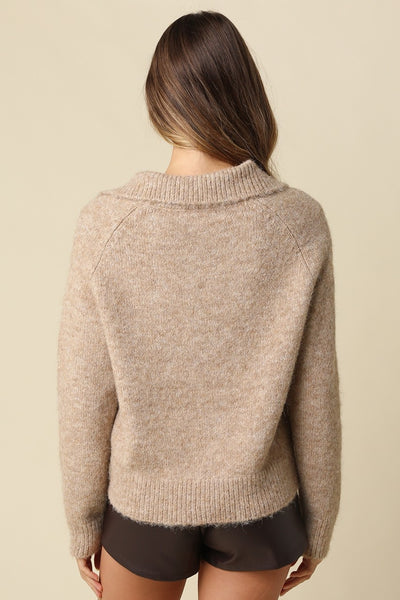 OLIVACEOUS JAYDEN POLO COLLAR KNIT SWEATER OATMEAL