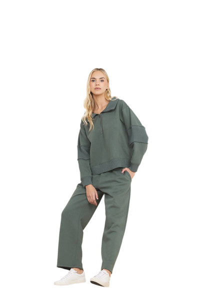 VINTAGE HAVANA OLIVE FLEECE PANT WITH RIB WAISTBAND