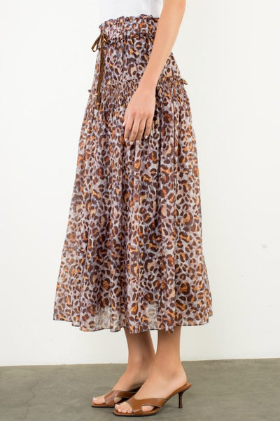 THML SMOCKED WAIST LEOPARD MAXI SKIRT