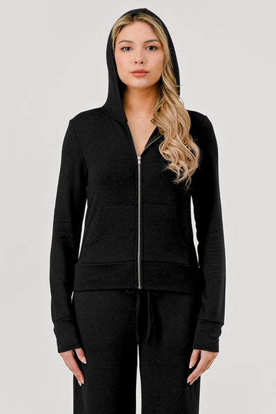 HASHTTAG BRUSHED FLEECE ZIPPER HOODIE BLACK