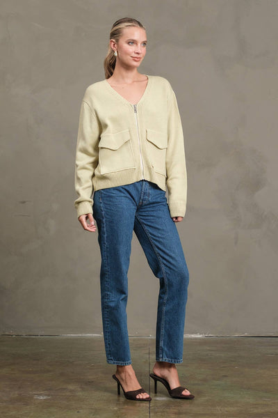 NAVY UTILITY POCKET KNIT ZIP CARDIGAN JACKET