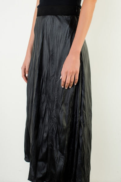 THML BLACK FAUX LEATHER PLEATED CRINKLE SKIRT