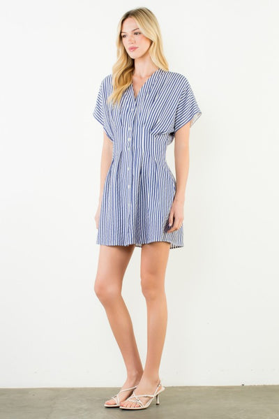 THML BLUE WHITE STRIPED BUTTON FRONT DRESS