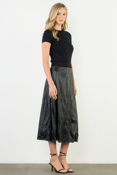 THML BLACK FAUX LEATHER PLEATED CRINKLE SKIRT
