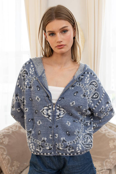 PINE FUZZY KNIT HOODIE CARDIGAN NORDIC BLUE
