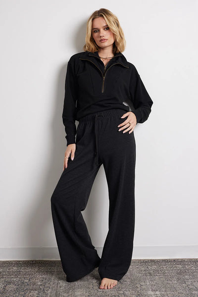 BOBI BLACK DOUBLE ZIP FUNNEL NECK PULLOVER