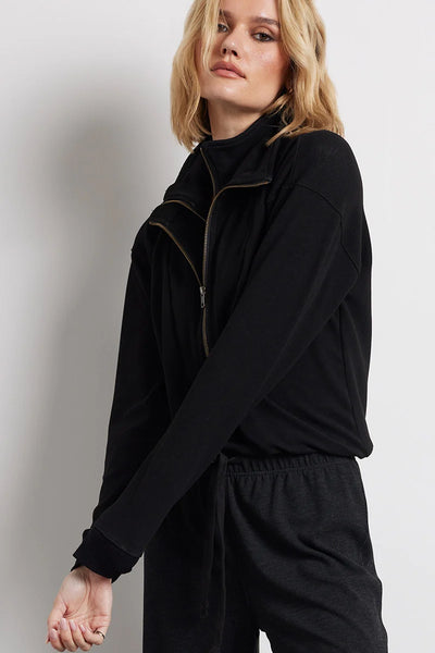BOBI BLACK DOUBLE ZIP FUNNEL NECK PULLOVER