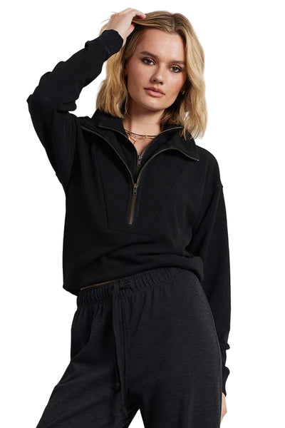 BOBI BLACK DOUBLE ZIP FUNNEL NECK PULLOVER