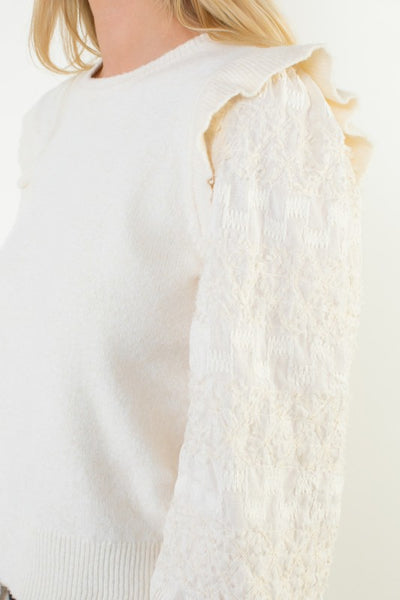 THML CREAM TEXTURED KNITTED SWEATER CONTRAST SLEEVES