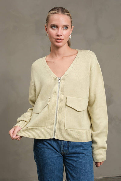 NAVY UTILITY POCKET KNIT ZIP CARDIGAN JACKET