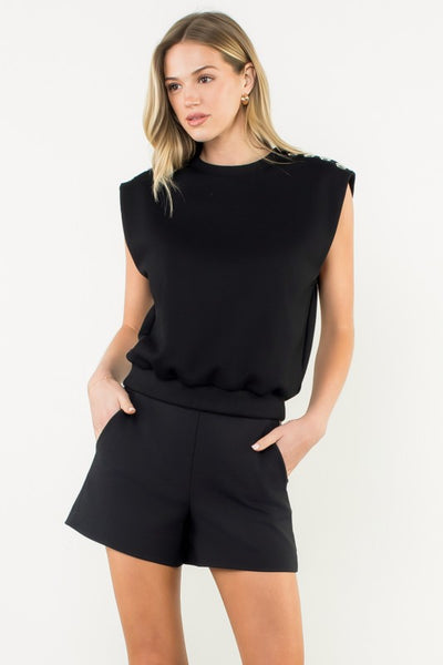 THML BLACK SLEEVELESS TOP WITH SILVER SNAP DETAIL