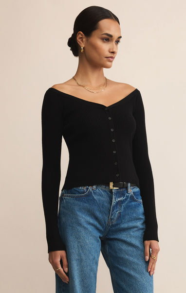 Z SUPPLY JOVY CROPPED OFF SHOULDER SWEATER BLACK