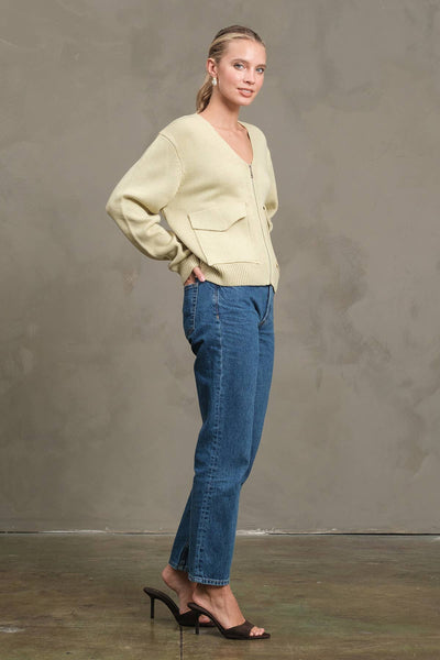NAVY UTILITY POCKET KNIT ZIP CARDIGAN JACKET