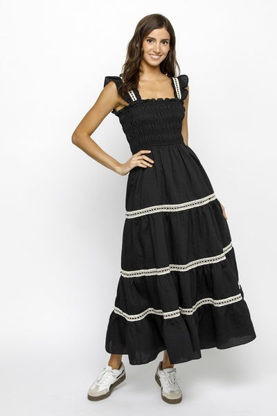 BLACK IVORY RUFFLED SUNDRESS