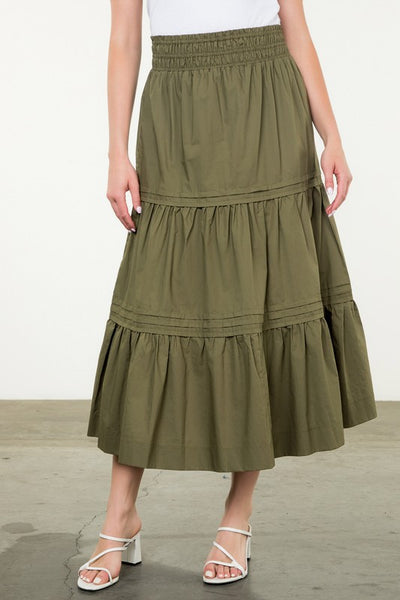 THML OLIVE TIERED SKIRT