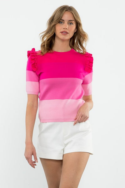 THML PINK COLOR BLOCK MID SLEEVE TOP FINAL SALE