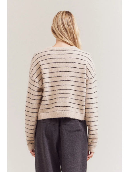 OATMEAL STRIPED DROP SHOULDER SWEATER