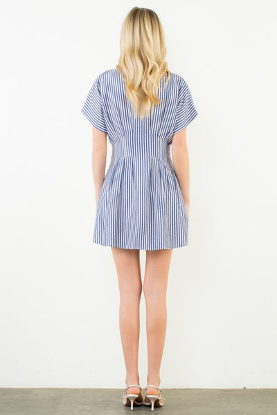THML BLUE WHITE STRIPED BUTTON FRONT DRESS