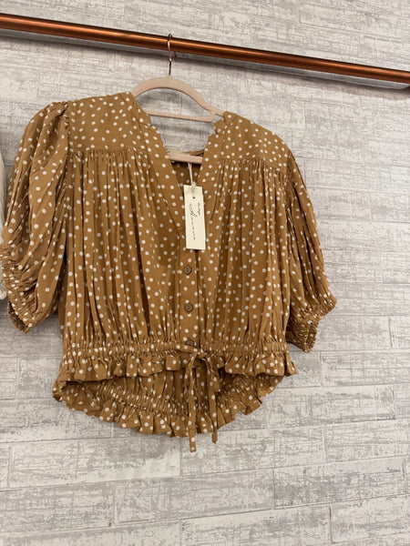 VINTAGE HAVANA TAN POLKA DOT TOP