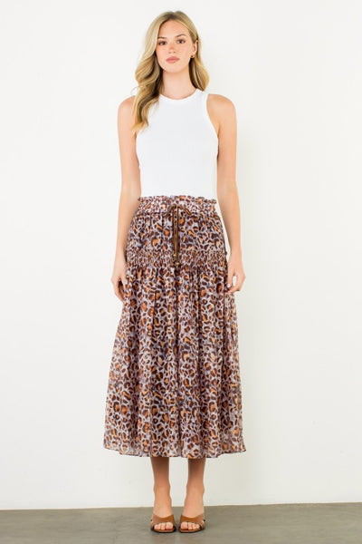 THML SMOCKED WAIST LEOPARD MAXI SKIRT