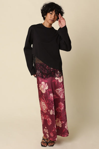 ODETTE BLACK ASYMMETRIC LACE TRIM TOP
