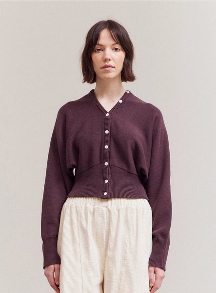 AUBERGINE BUTTON UP TO NECK CARDIGAN