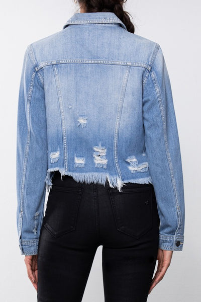 HIDDEN LIGHT WASH CROPPED DENIM JACKET