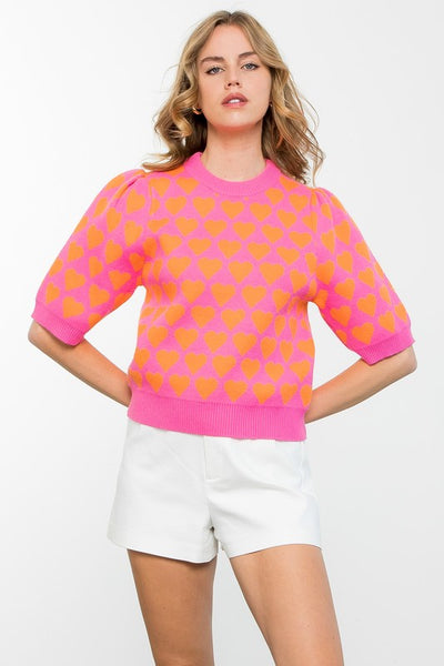 THML PINK SHORT SLEEVE KNIT TOP