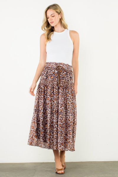 THML SMOCKED WAIST LEOPARD MAXI SKIRT