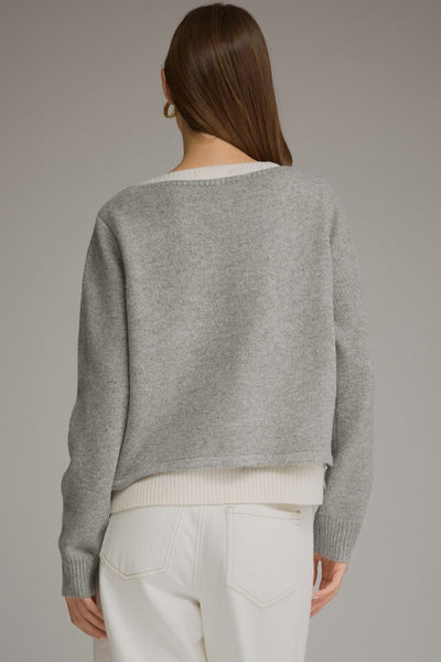 GREY V NECK SWEATER WITH CONTRAST DETAIL