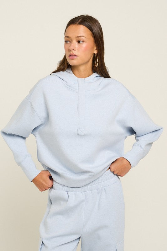HALF ZIP PULLOVER HOODIE LT BABY BLUE
