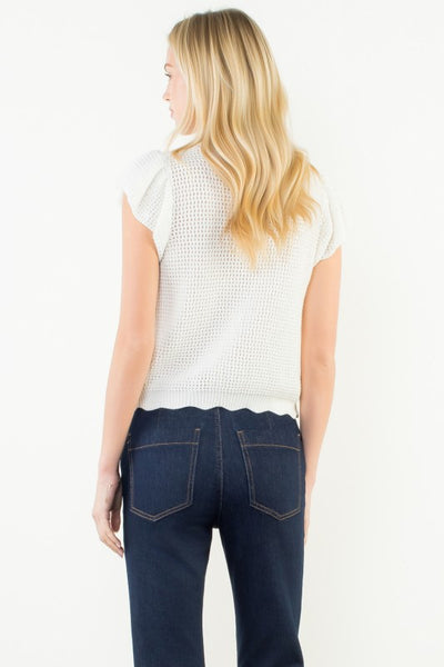 THML WHITE SCALLOP DETAIL KNIT TOP
