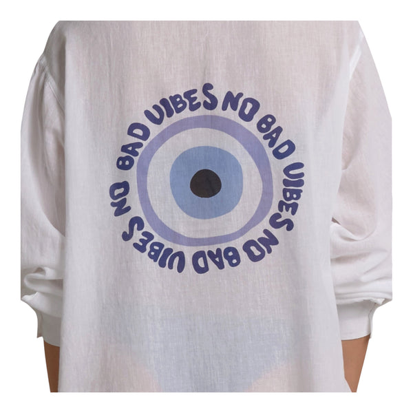 ELAN NO BAD VIBES EVIL EYE BUTTON DOWN COVER UP