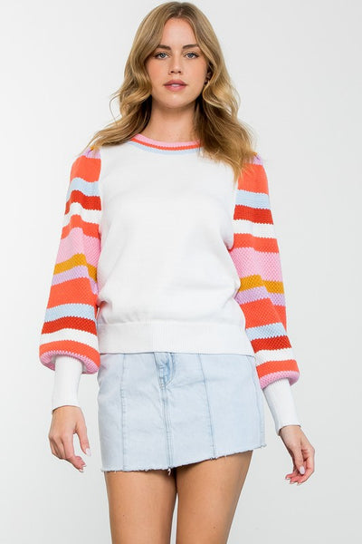 THML WINTER WHITE BISHOP SLEEVE SWEATER MULTI COLOR