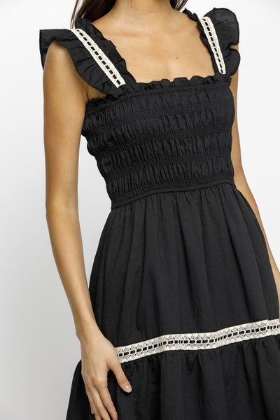 BLACK IVORY RUFFLED SUNDRESS