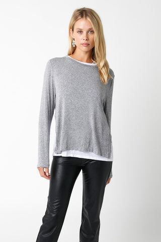 OLIVACEOUS EMILY GREY WHITE ILLUSION LAYERED SWEATER