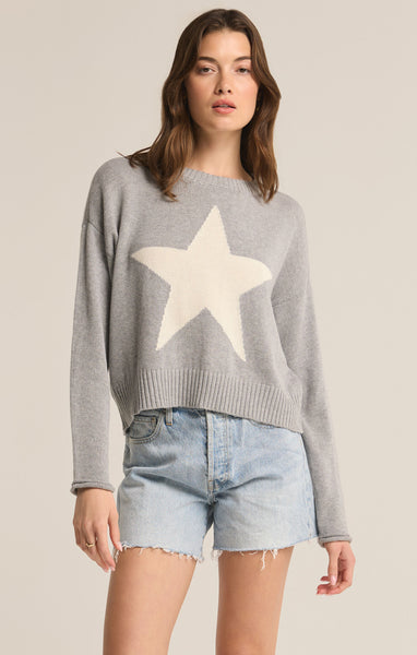 Z SUPPLY SIENNA STAR SWEATER CLASSIC HEATHER GREY