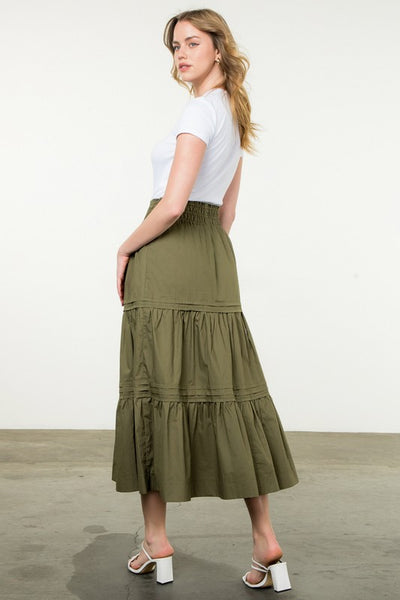 THML OLIVE TIERED SKIRT