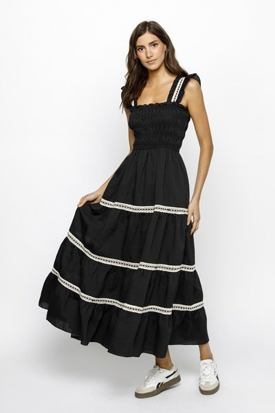 BLACK IVORY RUFFLED SUNDRESS