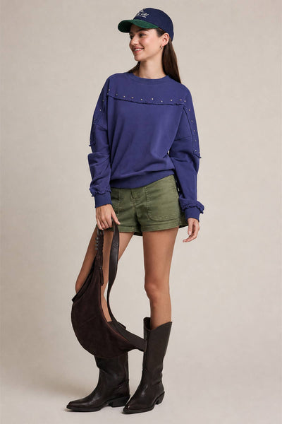 WASHED BLUE STUDDED RAW EDGE SWEATSHIRT