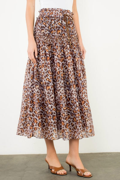 THML SMOCKED WAIST LEOPARD MAXI SKIRT